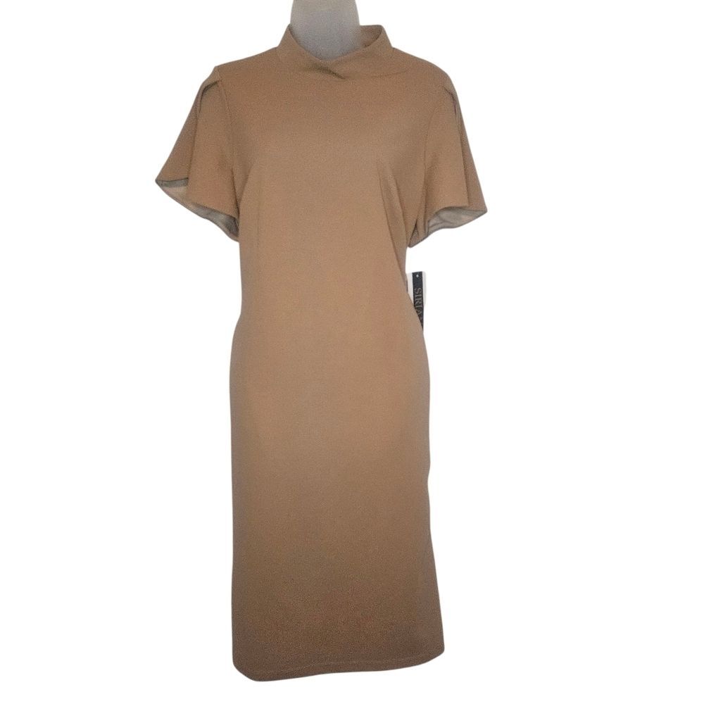 RACHEL Rachel Roy Plus Mock Neck Flutter Sleeve Dress - Sandalwood Tan NWT